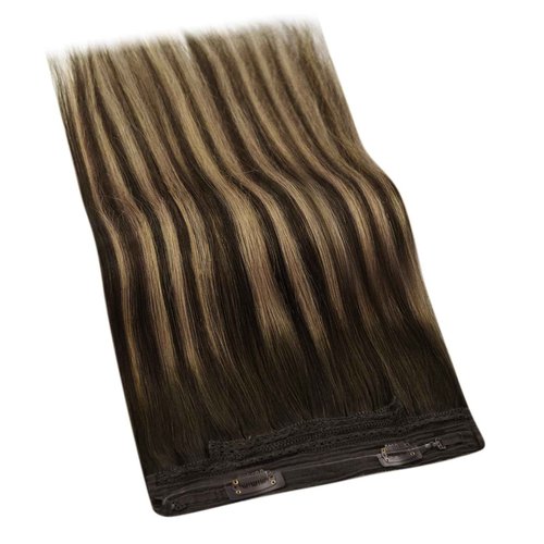 YoungSee Wire Hair Extensions Balayage Invisible Wire Hair Extensions Real Human Hair Chocolate Brown Mix Caramel Blonde Couture Hair Extension With Transparent Line 18In 80G