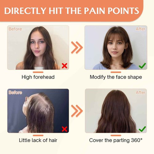 Benehair Clip in Bangs 100% Real Human Hair Extensions 360° Cover Clip on 3D Wispy Bangs for Women Topper Hairpieces for Women Dark Brown