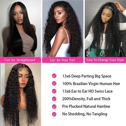 GAIWAC 22 Inch Deep Wave Wigs Human Hair 200% Density 13x6 HD Transparent Lace Front Wigs Human Hair Pre Plucked Deep Curly Glueless Lace Frontal Wigs Human Hair For Women