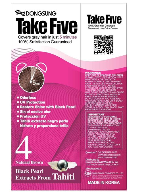 Dongsung Take 5 Hair Dye No. 4 Natural Brown Covers Gray Hair in Just 5 Minutes Without Any Foul Odor! Designed to Improve Damaged Hair (Pack of 12)