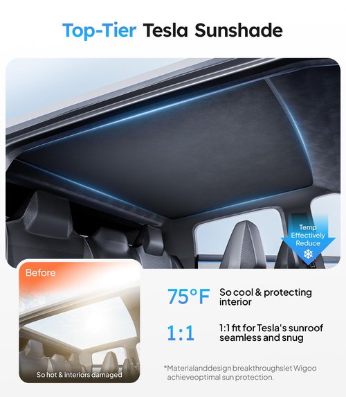 Wigoo Tesla Cybertruck Sunshade Roof [Never Sag, Nano Ice-Crystal Coatings] 3rd-Gen Heat Insulation Glass Roof Sun Shade, Accessories for Tesla Cybertruck 2023~2025, Tesla Interior Black