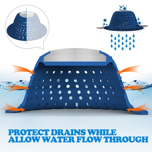 Bathtub Drain Hair Catcher, Silicone Collapsible 1 Pack Drain Protector for Pop-Up and Regular Drains of Shower, Bathtub, Tub, Bathroom, Sink, Dark-Blue