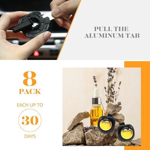 Car Air Freshener Vent Clips, 8 Pack, Provides Long-Lasting Scent, Up to 240 Days, Odor Eliminator (Citrus)