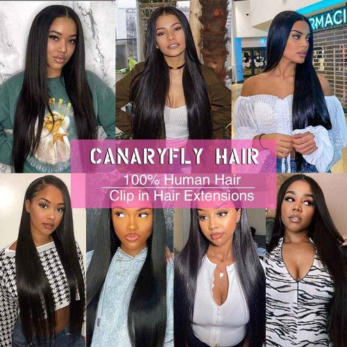 Straight Human Hair Clip in Hair Extensions for Black Women 100% Unprocessed Full Head Brazilian Virgin Hair Natural Black Color,8/Pcs with 18Clips,120 Gram (24inch, Straight hair)