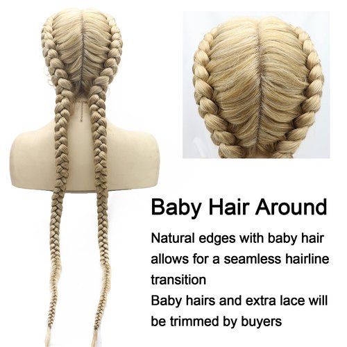 AFBeauty Blonde Braid Wigs for Women Box Braided Full Lace Front Wig With Baby Hair Long Realistic Hand-Braided Lace Frontal Twist Braids Wigs Full Double Lace Front Cornrow Box Braided Wigs 32 Inch