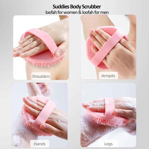 Suddies, Suddies Body Scrubber, Silicone Body Scrubber, Silicone Loofah, Body Scrub Brush for Effective Showering Exfoliation, Travel Loofah for Women & Men for Delicate Skin (Gray+Purple+Green)