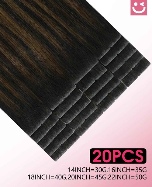 Youngsmile Invisible Tape in Hair Extensions Human Hair #1B/4/27 Natural Black to Chocolate Brown and Caramel Blonde 20pcs 40g 18 Inch Injection Tape in Hair Extensions Human Hair (#1B/4/27,18'')