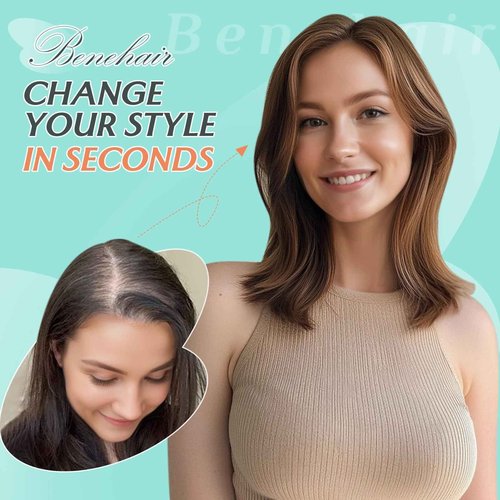 Benehair 12 Inch Hair Toppers for Women Real Human Hair 9 * 12CM Silk Base Hair Pieces No Bangs 150% Density