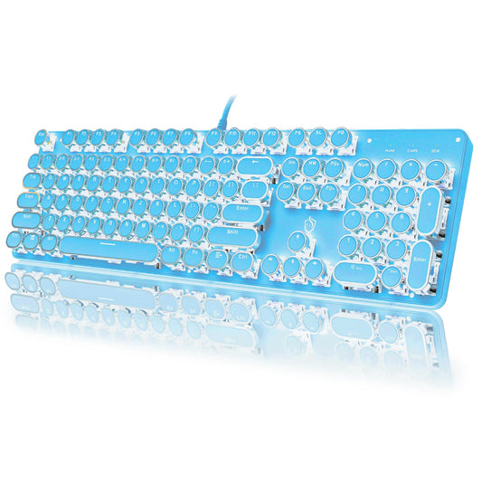 YSCP Typewriter Style Mechanical Gaming Keyboard RGB Backlit Wired with Blue Switch Retro Round Keycap 104 Keys Keyboard (Blue 104 Keys LED)