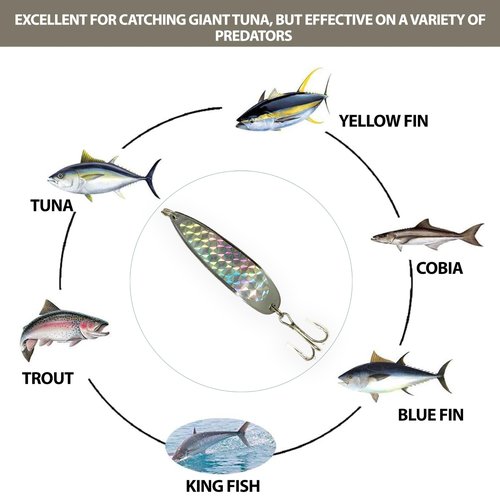 Crocodile Spoon Fishing Lures 3oz, Chrome, 12 Pcs Rigged with 2/0 Treble Hooks, for Saltwater & Freshwater Casting, Includes Heavy-Duty Hook Setup, Ideal for Bass, Trout, Tuna & More