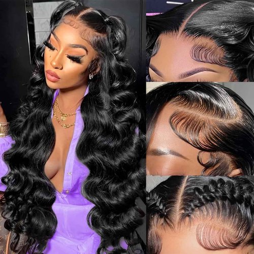 Brofoe 13x6 Lace Front Wigs Human Hair 200 Density Body Wave HD Lace Front Wigs Human Hair Pre Plucked Natural Color Glueless Wigs for Women 18 Inch
