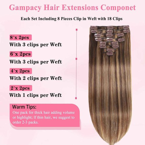 Clip in Hair Extensions Real Human Hair Clip in Extensions for Women Balayage Chocolate Brown to Honey Blonde Straight Remy 100% Human Clips ins Extension 8pcs Double Weft 22 inch 4oz/110g
