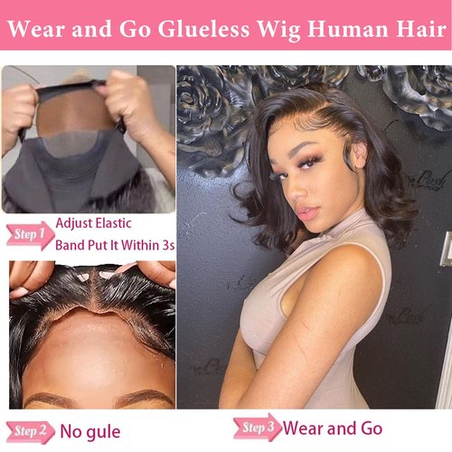 Atilck Wear and Go Glueless Wig - Body Wave Lace Front Human Hair Wigs for Black Women - Pre Plucked and Pre Cut 4x4 Lace Closure - No Glue Needed for Beginners (22 Inch)