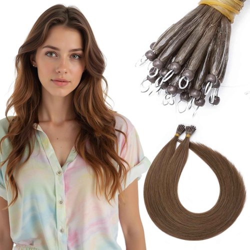 SEGO Nano Bead Hair Extensions Human Hair, 1g/s 50g/pack 22 Inch Nano Ring Hair Extensions, Highlight, Add Volume and Length, Nano Tip Hair Extensions for Women Medium Brown