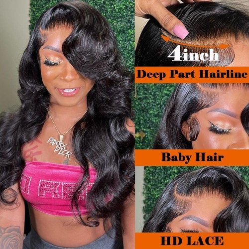 22 Inch HD Lace Frontal Closure Body Wave 13x4 Frontal Human Hair 12A Unprocessed Brazilian Virgin hair Ear to Ear lace Frontal Human Hair Transparent Lace Front Pre-Plucked with Baby Hair