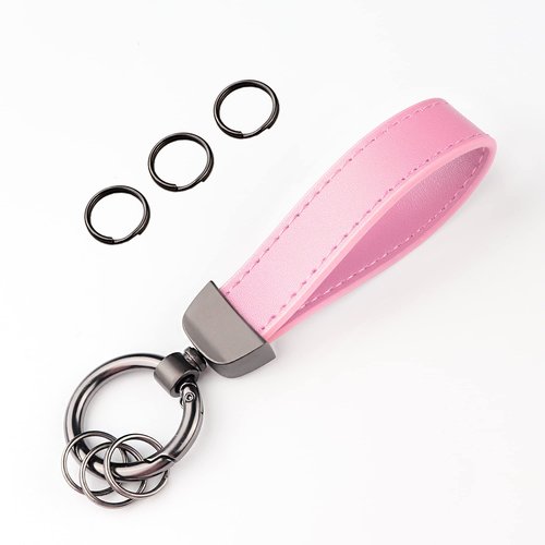 Turcee Leather Car Keychain,Creative Personality Leather Key Fob Replacement,Car Accessories Universal Key Fob Keychain for Men and Women (Pink)