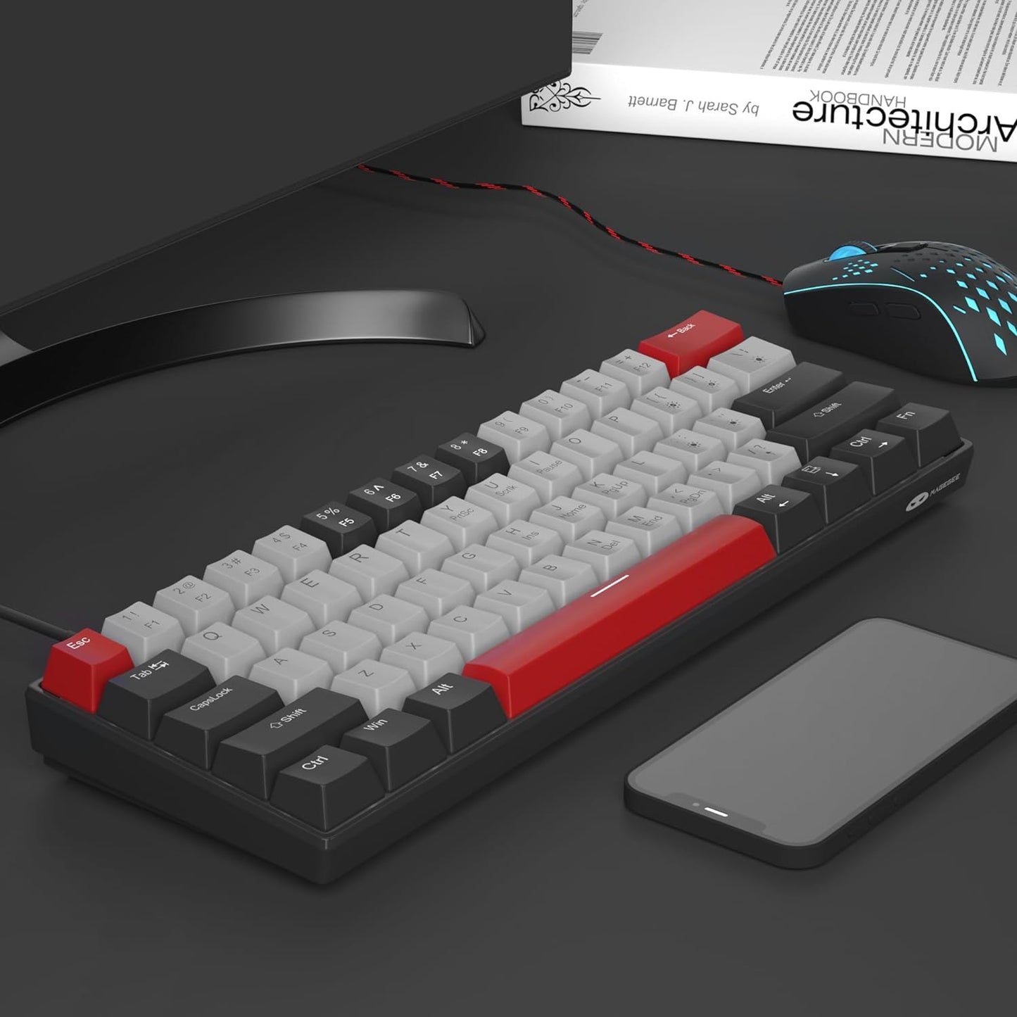 60% Mechanical Gaming Keyboard, White Gaming Keyboard with Red Switches, Detachable Type-C Cable Mini Keyboard with Blue LED Light for/PC/Laptop