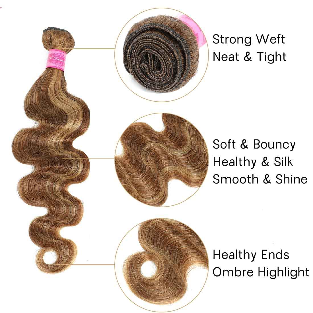 12A Highlight Thick Raw Virgin 3 Bundles Body Wave Human Hair Colored 4/27 Piano Color Ombre Human Hair Bundles Double Weft 14 16 18 Inch