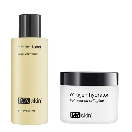 Bundle of PCA SKIN Collagen Hydrator Cream 1.7oz, Shea Butter, Hydrates, Firms + PCA SKIN Hydrating Toner 4.4oz, Refines, Brightens, Exfoliates, for Sensitive, Dry & Aging Skin
