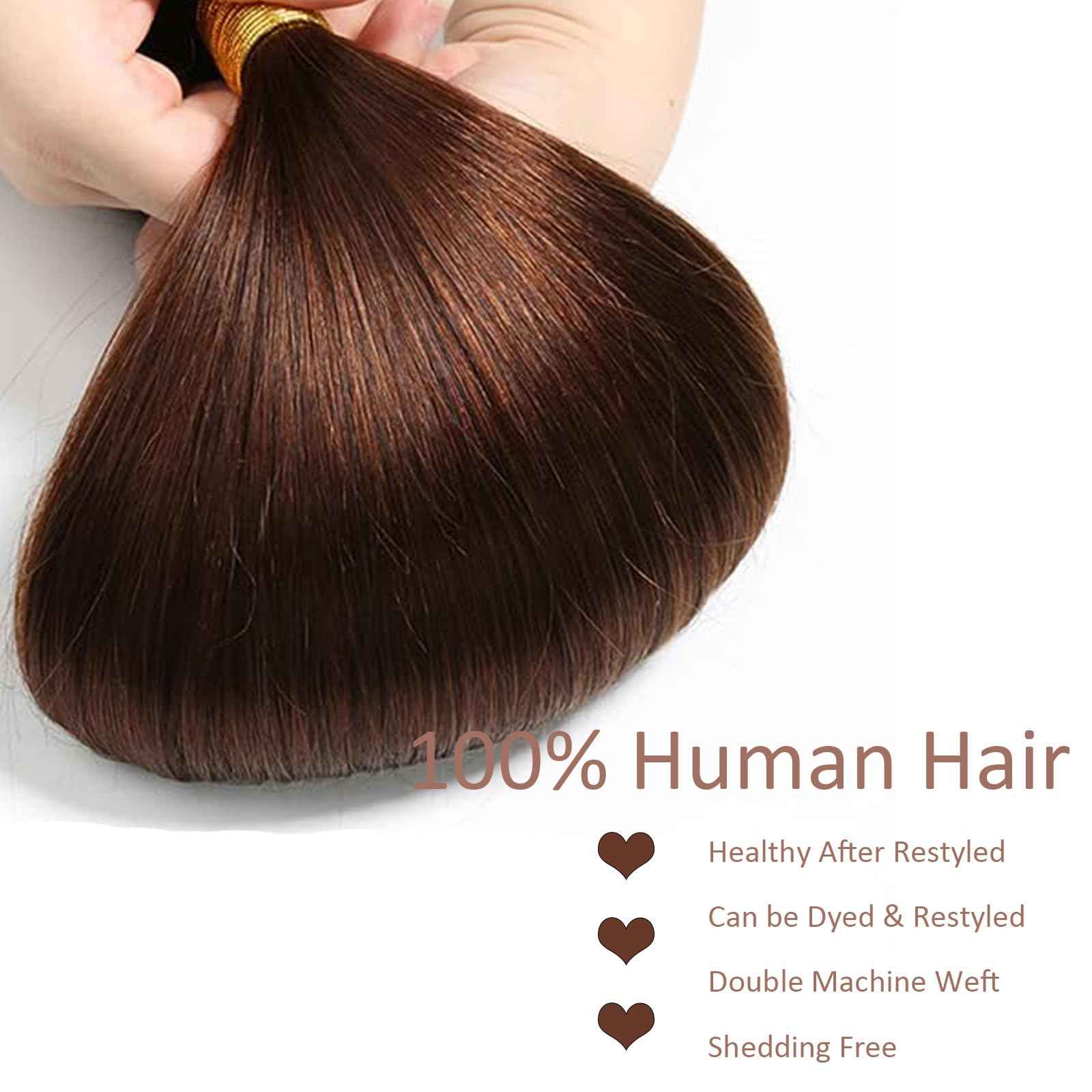 Habiliana Bundles Human Hair 24 26 28 Inch Straight Dark Brown 4 Human Hair Bundles 11A Unprocessed Brazilian Virgin Quick Weave Hair Extensions for Black Women