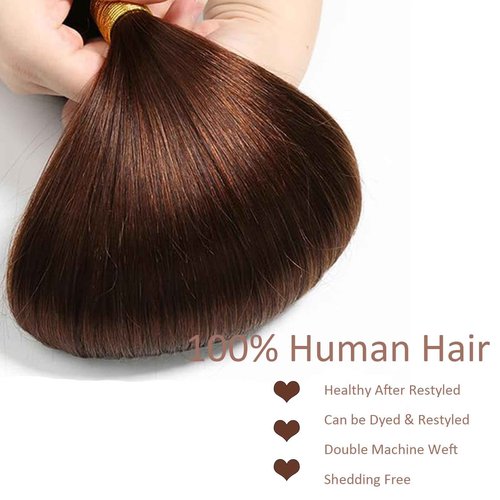 Habiliana Bundles Human Hair 20 22 24 Inch Straight Dark Brown 4 Human Hair Bundles 11A Unprocessed Brazilian Virgin Quick Weave Hair Extensions for Black Women