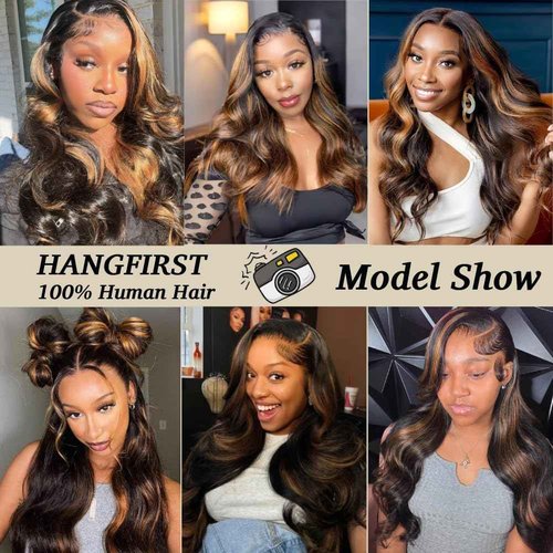 HANGFIRST 13x6 Ombre Lace Front Wig Human Hair 1B/30 Highlight 180% Density Body Wave Brazilian Virgin Human Hair Wigs for Women Pre Plucked with Baby Hair 20Inch