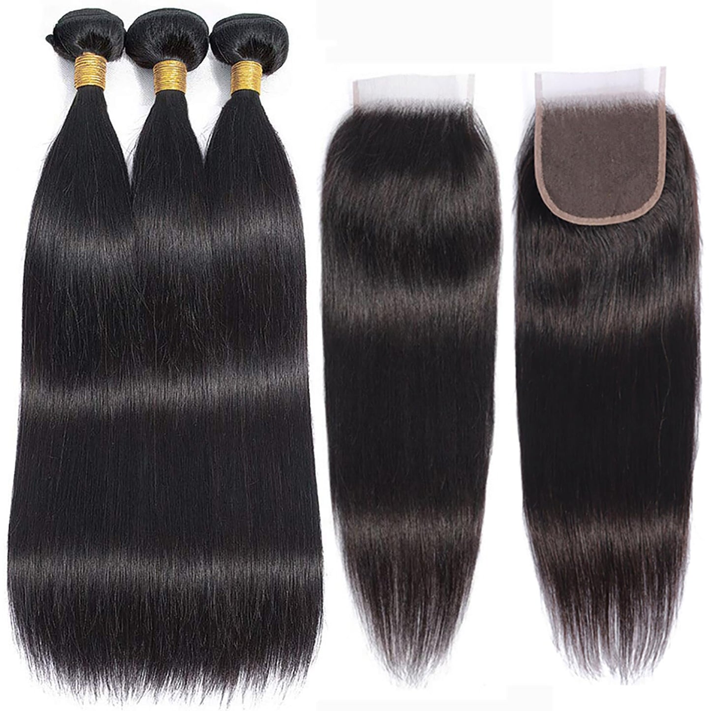 10A Straight Bundles with Closure 20 22 24 with 18 Inch Human Hair Bundles with Closure 100% Unprocessed Brazilian Virgin Human Hair Weave with Closure HD Lace