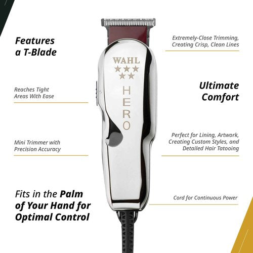 Wahl Professional 5 Star Hero Corded Trimmer Adjustable T Blade Lightweight Precision Lining