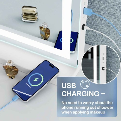 Gvnkvn Makeup Vanity Mirror with USB Charging Port 24" x 19" Large LED Makeup Mirror, Desk Mirorr with Lights, Light up Mirror with 10X Magnification and, Dimmable 3 Modes, Touch Control White