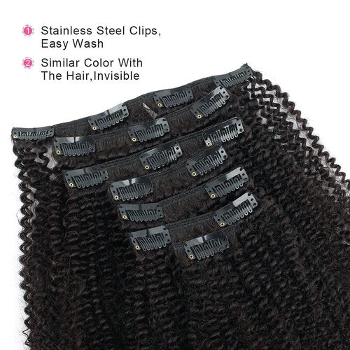 ABH AMAZINGBEAUTY HAIR Afro Coily Clip in Hair Extensions Real Human Hair 4B and 4C Double Wefts Remy Coily Clip ins for African Americans 120 Grams 7pcs 17 Clips, #1B Natural Black 16 Inch