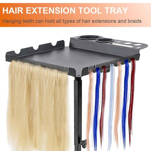 BFECGDXT Salon Tray Attached to Chair, 360° Swivel Adjustable Black Salon Chair Tray with Hair Separator, Metal Barber Chairs Tray for Tattoo Tools, Make-ups and Spa