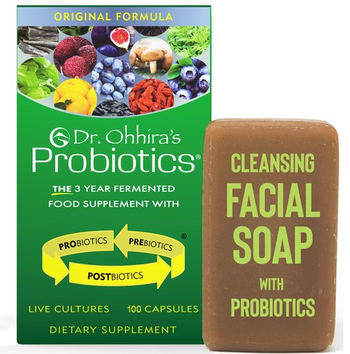 Dr. Ohhira's Probiotics Original Formula 100 Capsules with Bonus Beauty Bar Soap Travel Size 20g - No Refrigeration Supplement for Women and Men, 13 Probiotic Strains