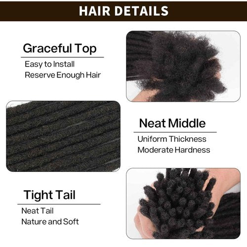 6-18 Inch Dreadlock Extensions Human Hair Fully Handmade Human Hair Dreadlock Extensions for Man/Women Locs Extensions Human Hair Can Be Dyed Bleached Curled… (0.6CM Width-1B, 10Inch-30Strands)