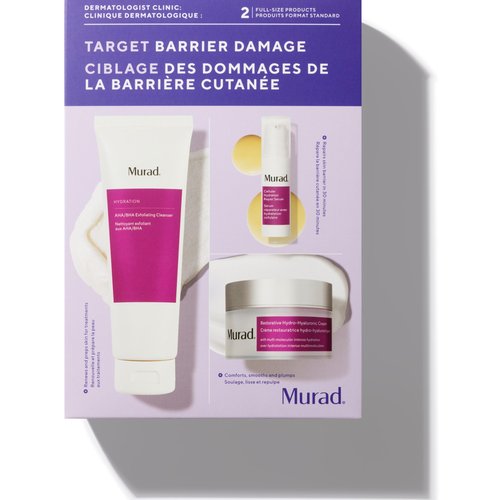 Murad Target Barrier Damage (3 Piece Value Set) - AHA/BHA Cleanser, Hyaluronic Cream Moisturizer, Cellular Hydration Serum - Regimen for Exfoliating, Moisturizing, and Repairing Skin Barrier