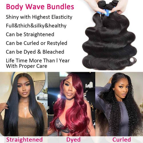 14A Body Wave Bundles Human Hair 14 16 18 Inch 100% Brazilian Virgin Real Raw Human Hair Bundles Body Wave Thick Weave Natural Color (14 16 18 Inch)