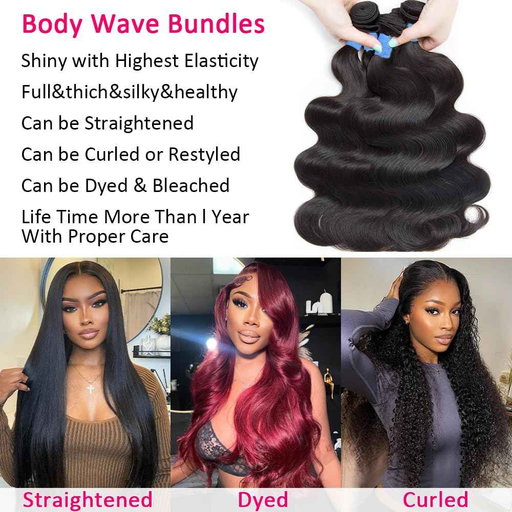 Gotcosy 14A Body Wave Bundles Human Hair 16 18 20 22 Inch 100% Brazilian Virgin Real Raw Human Hair Bundles Body Wave Thick Weave Natural Color (16 18 20 22 Inch)