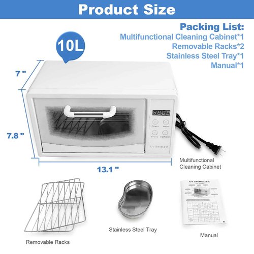 CGBE Nail Tool Sterilizer: 10L Large Sterilizer for Nail Tools with Timer Setting, Multi-Functional UV Cleaning Cabinet for Nail Tools, Home Use, Barbers, Beauty Salons, and Spas