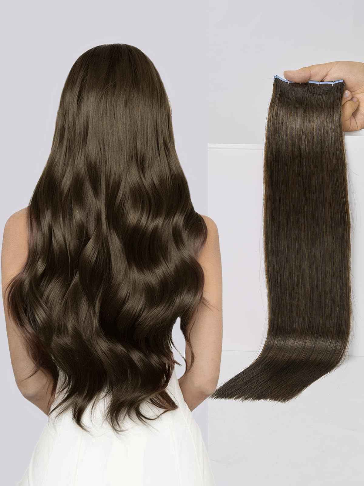 LOVELINE Tape in Hair Extensions Human Hair, Drak Brown, 22 Inch 20Pcs 50g, Skin Weft Seamless Invisible, Soft and Thick Luxury Remy Human Hair Extensions