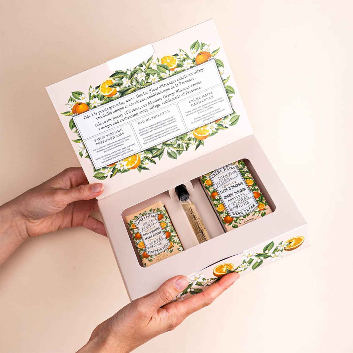 Panier des Sens - Orange Blossom Gift Set for Women - Roll On Perfume + Hand Cream + Bar Soap - Thank you, Birthday Gift for Her - Self Care Kit with 96% Natural Ingredients - Skin Care Set