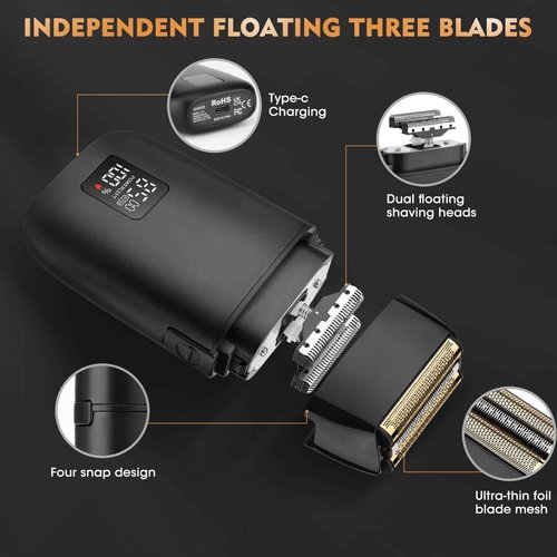 QREEYX Professional Hair Clipper for Men, 3 in 1 Hair Clipper Beard Trimmer and Electric Foil Shaver Set with LED Display, Cordless Grooming Kit for Home, Travel, Barber, Ideal Gift for Him