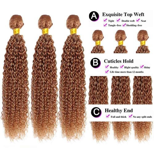 Biliisyff Highlight Kinky Curly Bundle P27/30 Human Hair Weave Brazilian Virgin Remy Hair Two Tone Honey Blonde Mixed With Brown Double Weft Hair 24 26 28 Inch