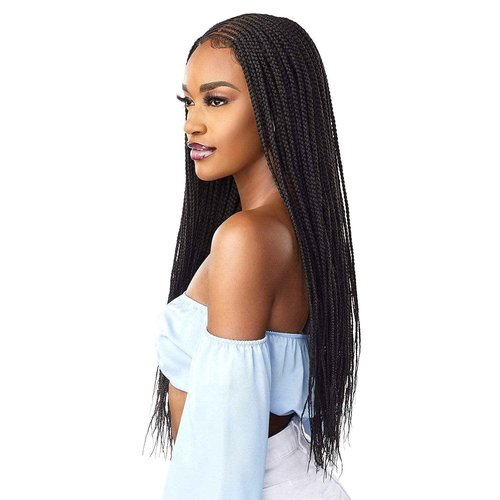 Sensationnel Cloud9 4X5 Braided Wig - Center Part Feed In 28 Inch Hand Tied Swiss Lace Braided Wig With Large Parting Area (1B OFFBLACK)