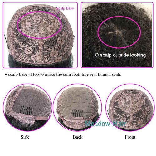 Meadow hair Full 200 Density Afro Kinky Curly Human Hair Wig With Bang Brazilian Virgin Afro Coily Wigs Bangs For Black Women Machine Scalp Top Wig Glueless 14inch