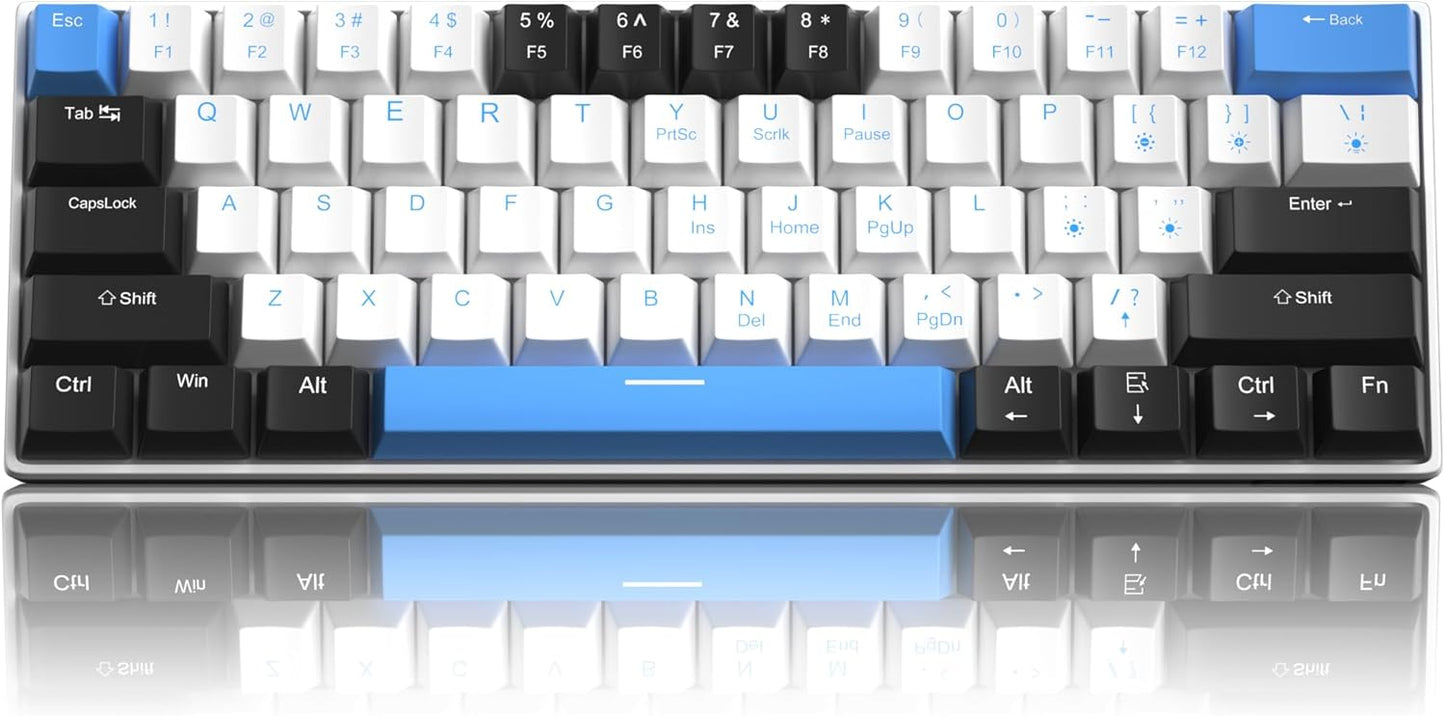 60% Mechanical Gaming Keyboard, White Gaming Keyboard with Red Switches, Detachable Type-C Cable Mini Keyboard with Blue LED Light for/PC/Laptop
