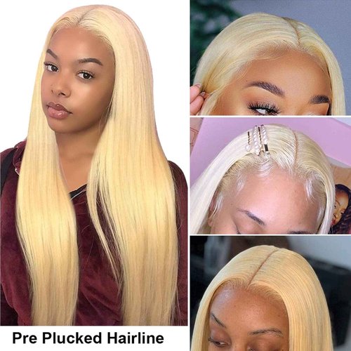Slightly Bleach Knots Lace Front Wig #613 Blonde Human Hair Lace Wigs Colored with Pre-Plucked Hairline Thick 150% Density Lace Wigs Full Ends with Baby Hair 24'' for Black&White Women