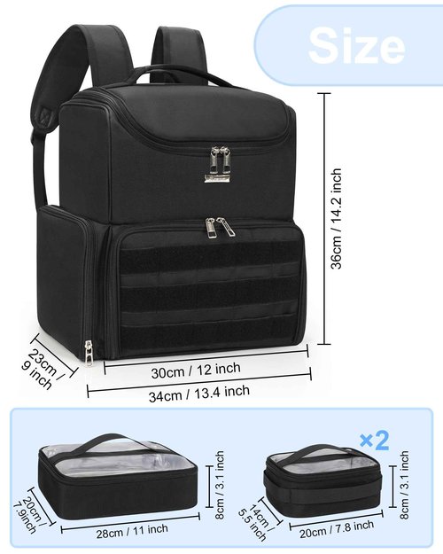 Relavel Makeup Backpack Large Makeup Bag with 3 Clear Set Bags, Dual Layer Professional Cosmetic Organizer Travel Train Case Makeup Artist Kit with Adjustable Dividers & Easy to Clean Lining, Black