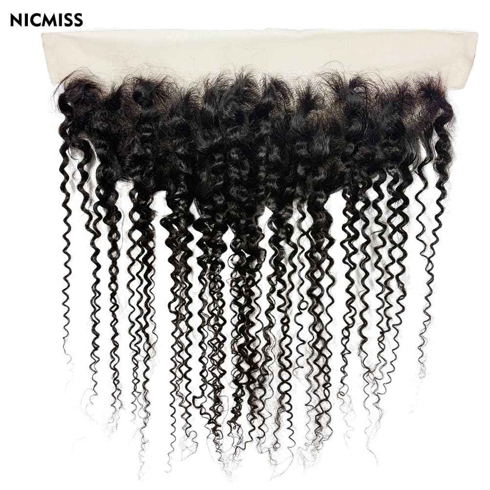 13x4 Lace Frontal Closure Kinky Curly Ear to Ear HD Lace Frontal Pre Plucked with Baby Hair 18 Inch Free Part Brazilian Human Hair Extensions 150% Density Natural Black