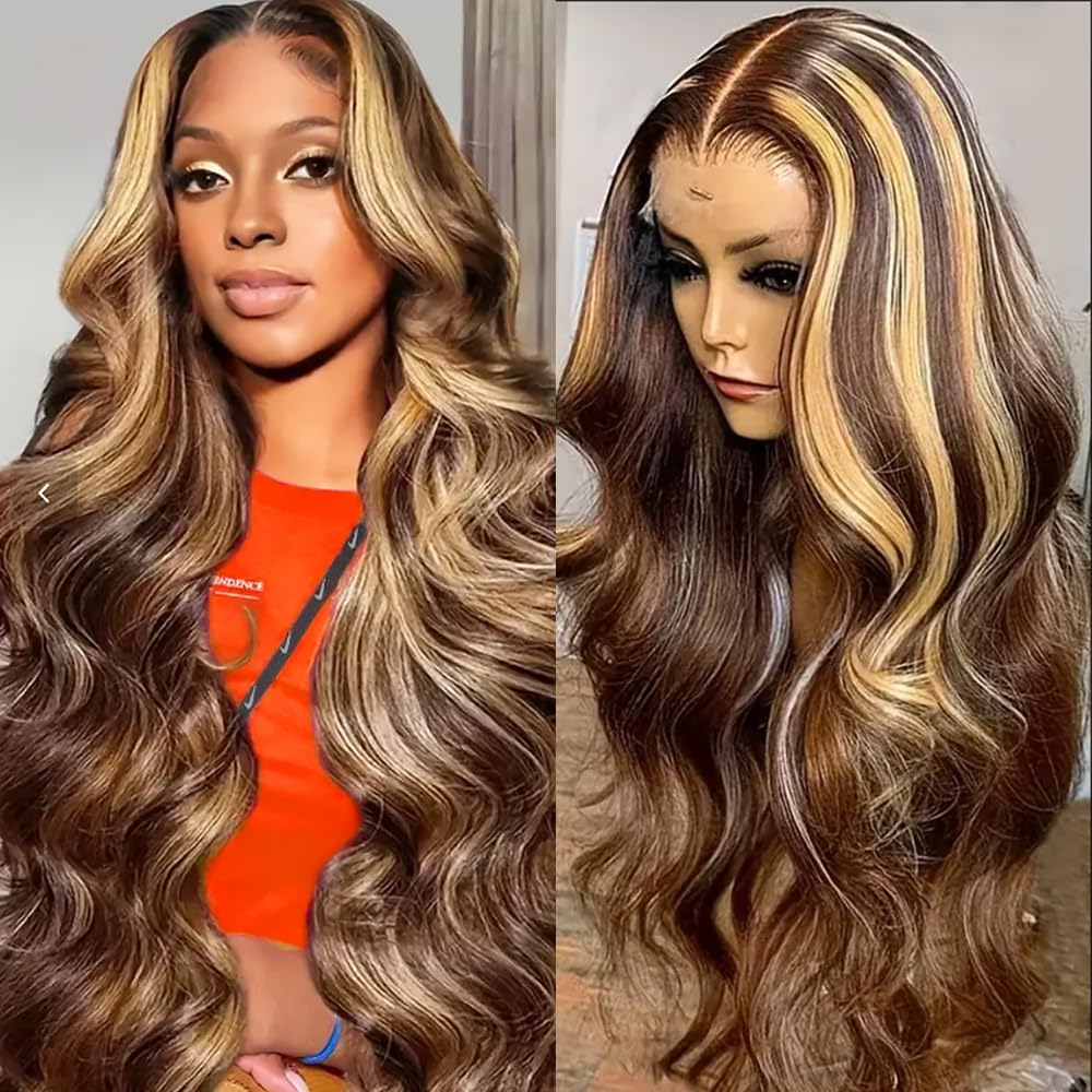 13x4 Lace Front Wigs Human Hair Body Wave Honey Blonde Wigs Human Hair Pre Plucked Honey Blonde 4/27 Colored Wig HD Transparent Lace Frontal 13x4 Body Wave Wigs Pre Plucked With Baby Hair 30Inch