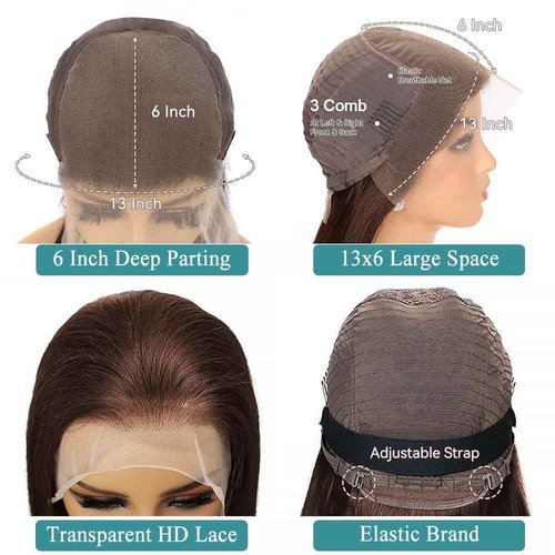 Azkiu 32 Inch Brown Straight Lace Front Wigs Human Hair Straight 13x4 HD Lace Frontal Human Hair Wig Pre Plucked 180% Density Brazilian Virgin Human Hair Wig with Baby Hair for Women