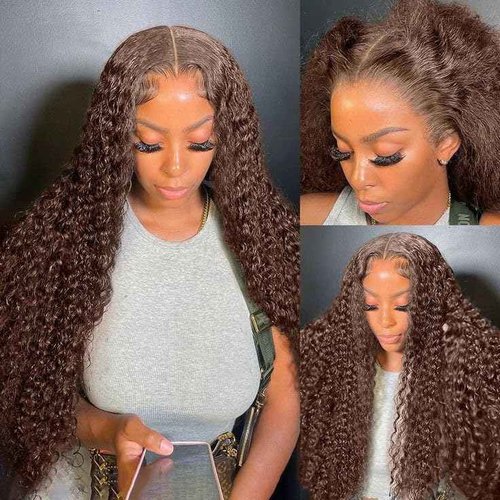 Chocolate Brown Deep Wave Lace Front Wigs Human Hair 13x6 Curly Human Hair Wig 200% Density Wet and Wavy HD Lace Front Wig Human Hair Deep Wave Wig for Women with Baby Hair (Chocolate Brown,26 IN)